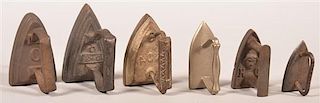 Six Antique Miniature Cast Iron Flat Irons.