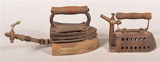 Two Antique Tailor's Gas Irons.