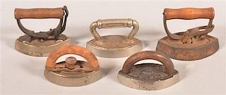 Five Antique Miniature Sad Irons.