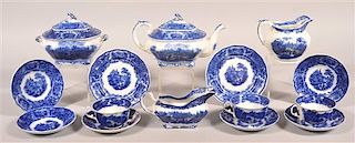 12 Various Pieces of "Nonpareil" Pattern Flow Blue China.