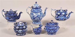 Six Pieces of Blue Staffordshire China.