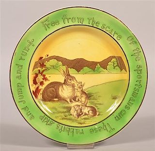 St. Augustine Ware Rabbit Transfer Decorated Plate.