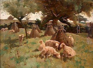 AMERICAN PASTORAL OIL PAINTING, HARRY THOMPSON