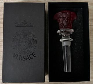 VERSACE SIGNED WINE STOPPER WITH BOX RED