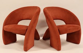 A Pair Of  Kagan Style Suede Upholstered Chairs.