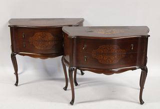A Pair Of Antique Inlaid 2 Drawer Night Stands.