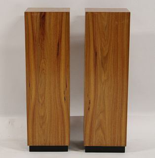 A Pair Of Blonde Wood Pedestals With Ebonised