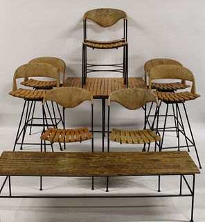 Midcentury Grouping Of Iron & Wood Furniture.