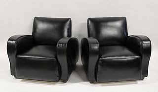 A Pair Of Art Deco Leather Upholstered Club Chairs