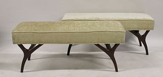 A Pair Of Velvet Upholstered Benches.