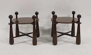 A Pair Of Royere Style Mahogany Tables With Ball