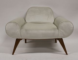 Midcentury Style Upholstered Scroll Arm Club Chair