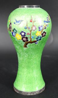 Silver Enameled & Floral Decorated Vase .