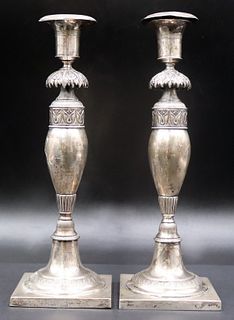 SILVER. Pair of Antique German Silver Candlesticks