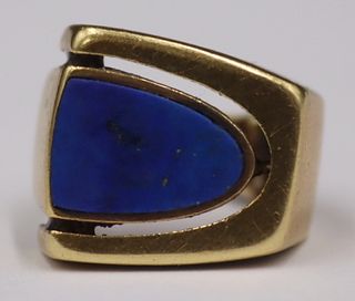 JEWELRY. Modernist 14kt Gold & Lapis Lazulis Ring.