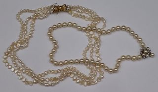 JEWELRY. (2) 14kt Gold and Pearl Necklaces.