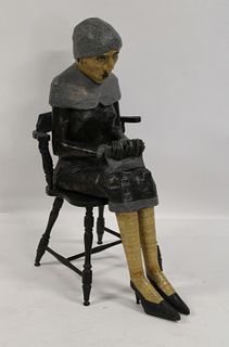 Vintage Papier Machier Sculpture Of Woman in Chair