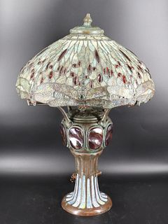 Vintage & Quality Bronze Tiffany Style Lamp.