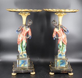 An Antique Pair Of Paint Decorated Wood Blackamor