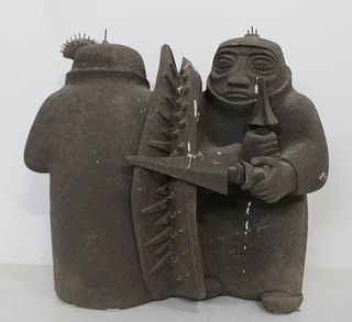 A Large African Stoneware Sculpture Of Warriors