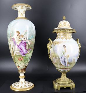 2 Large & Impressive Hand Painted Sevres Porcelain