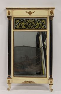 Antique Paint Decorated Mirror With Eglomise Crown