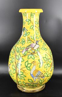 Large Glazed And Paint Decorated Vase.