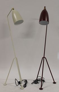 A Pair Of Enameled Metal Grasshopper Lamps.