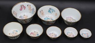 Collection of (8) Chinese Erotic Stacking Bowls.