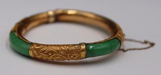 JEWELRY. Signed Chinese 20kt Gold and Jade Hinged