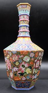 Chinese Famille Rose Hexagonal Vase.