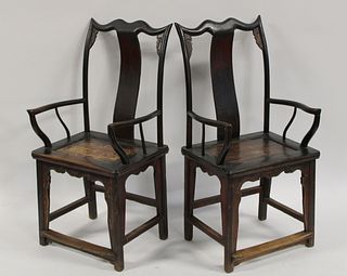 An Antique Pair Of Chinese Hardwood Chairs.