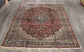Vintage And Finely Hand Woven Silk Carpet.