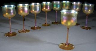 SET OF NINE L.C. TIFFANY FAVRILE GLASS WINES