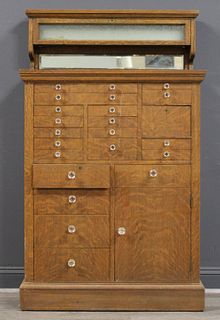 Antique Golden Oak Multi Drawer Dental Cabinet.