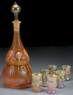 7 PIECE L.C. TIFFANY FAVRILE GLASS DECANTER SET