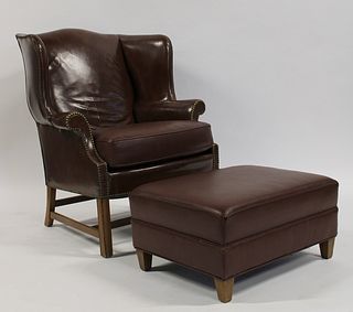 Vintage Leather Upholstered Wing Back Chair &