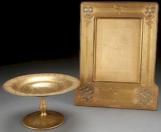 A TIFFANY STUDIOS COUPE & PICTURE FRAME