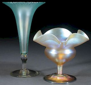 AN L.C. TIFFANY FAVRILE ART GLASS TRUMPET VASE