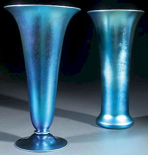 TWO CARDER STEUBEN BLUE AURENE ART GLASS VASES