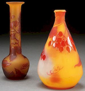 TWO GALLE FRENCH CAMEO ART GLASS VASES