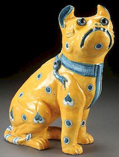 AN EMILE GALLE STYLE POTTERY PUG FIGURE, 20TH C