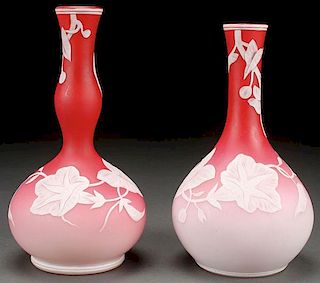 A PAIR OF BOHEMIAN CAMEO ART GLASS VASES