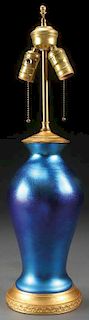 A GOOD STEUBEN BLUE AURENE VASE/LAMP