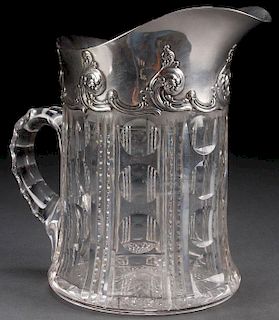 TIFFANY AND CO SILVER MOUNTED CUT GLASS PITCHER