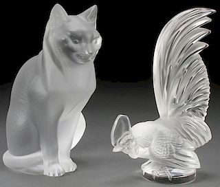 TWO LALIQUE MOLDED AND FROSTED GLASS FIGURES