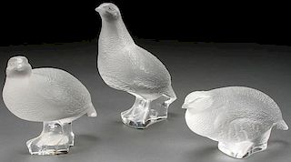 THREE LALIQUE FRENCH CRYSTAL FIGURES, AFTER 1945