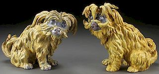 A PAIR OF GALLE STYLE REDWARE DOGS, 19TH/20TH