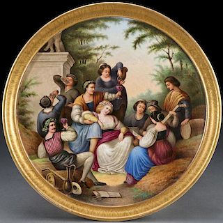AN ITALIAN HAND PAINTED PORCELAIN SCENIC PLAQUE