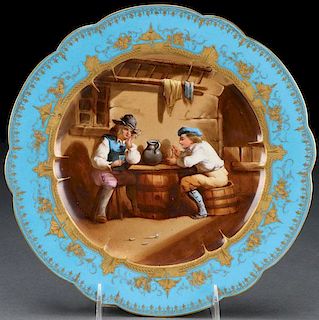 A SEVRES STYLE HAND PAINTED SCENIC PORCELAIN